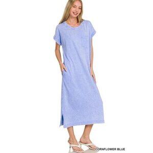 Zenana Washed Exposed Seam Short Sleeve T-Shirt Dress